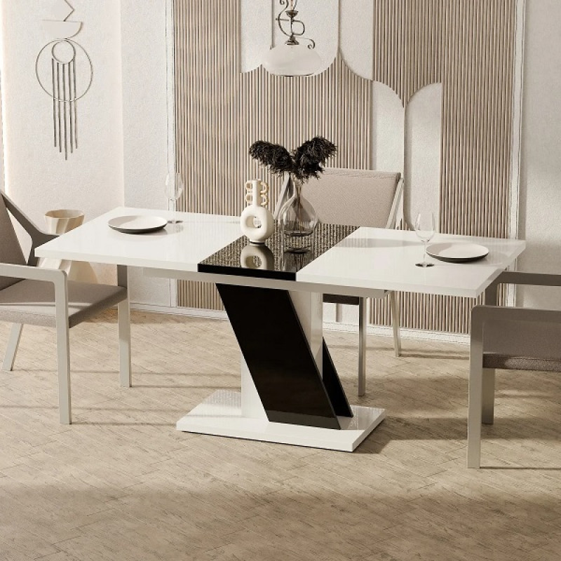 Стол  обеденный раздвижной МДФ Белый / Чёрний Глянец Трион ТМ Неман